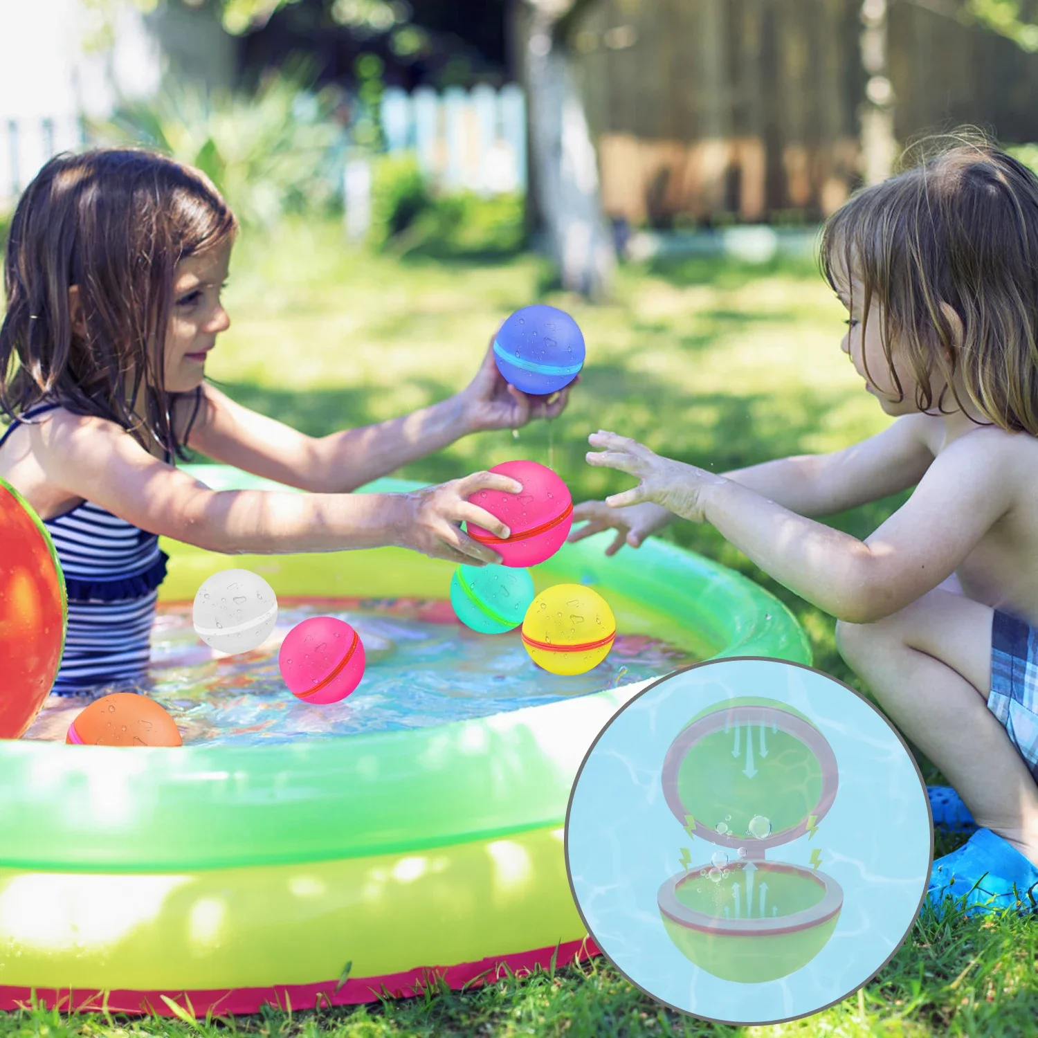 Water Balloons Reusable, Self Sealing & Quick Fill Water Balls Toys with Magnetic suction closure, Summer toys- Large size 6.5cm 5