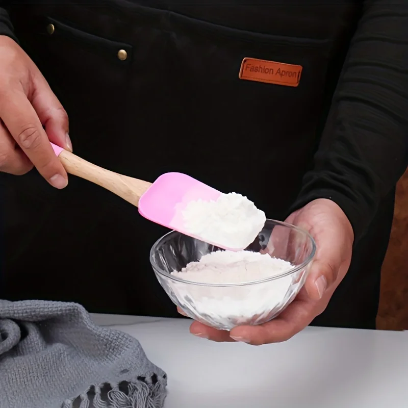 Wooden Handle Silicone Spatula Set of 3 Kitchen Baking Tools Stirring Spatula Cake Cream Jam (1pc)