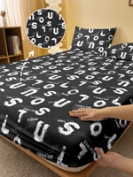 1 Simple modern letter Geometry printed matte Fitted Sheet, bedroom printed bed cover, bedding (excluding pillowcases) 1