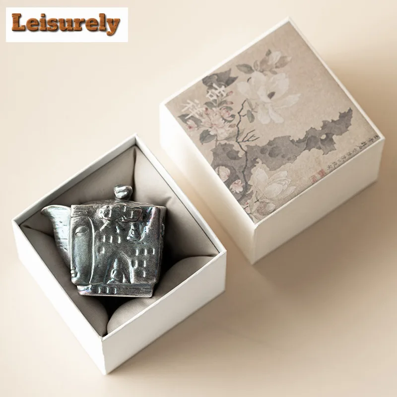 150ML Gilt Silver Square Grottoes Teapot Japanese Tea Infuser Pot Tea Maker Kettle With Filter Kung Fu Teaset Supplies Gift Box