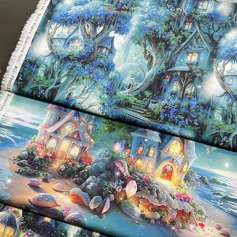 Cotton Fabric Digital Printing HD Fairy Tale Dream House Elf for DIY Handmade Sewing Clothes Bags Dresses by Half Meter - 3