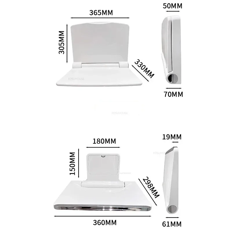 Toilet Barrier-free Bath Chair Light Luxury Wall-mounted Bathroom Seats Shower Chair Home Foldable Plastic Shoe Changing Stool 6