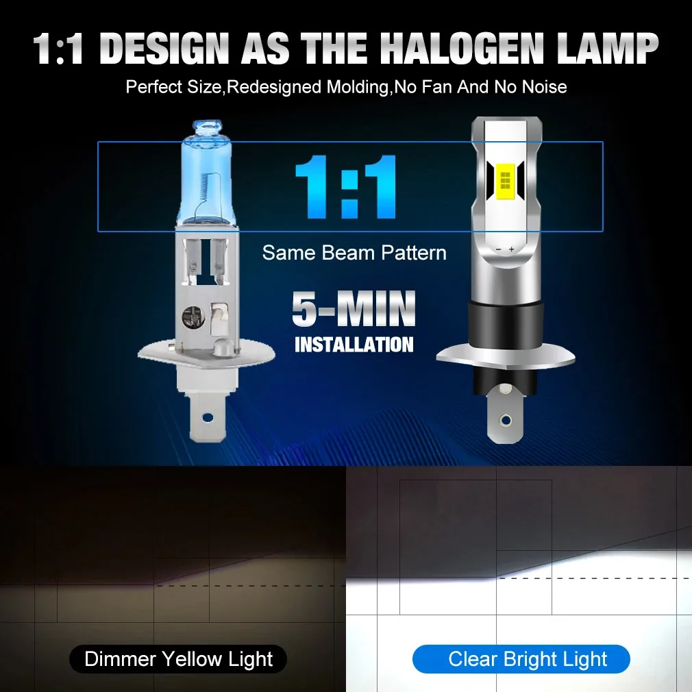 2개입 H1 LED 헤드라이트 전구 50000LM 120W 고출력 자동차 안개등 6000K 12V LED 라이트 자동차 헤드램프 주행등