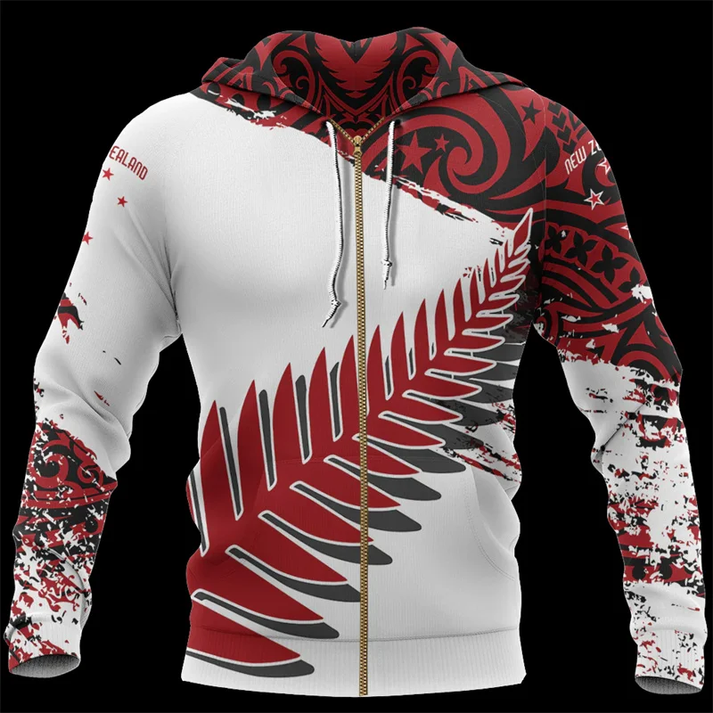 thumbnail image 1 of Sudadera con capucha y estampado 3D de helecho rojo maorí de Nueva Zelanda para hombre, novedad, sudaderas con capucha y sudaderas, abrigo deportivo con capucha, 1 of 4