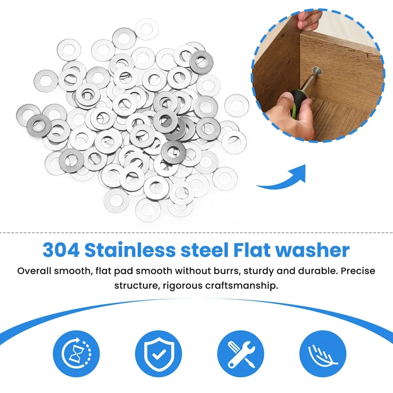 GIGI 100Pcs M3 3 Mm Metric 304 Stainless Steel Flat Washer