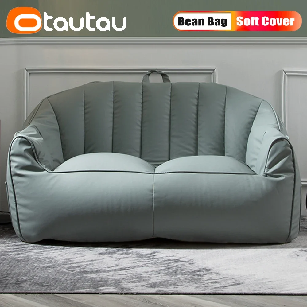 

OTAUTAU 2-seat Faux Leather Bean Bag Couch Cover No Filler Floor Beanbag Sofa Pouf Ottoman Footrest Case Furniture SF069