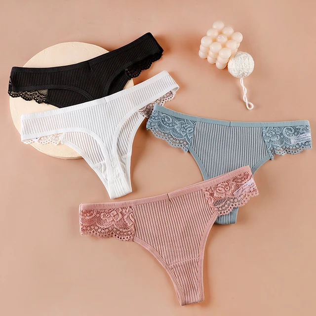 3pcs/pack Ribbed Cotton Thong Underwear Women V-Waist Solid Color Low Rise  V-String Female Soft Intimates Lingerie - AliExpress