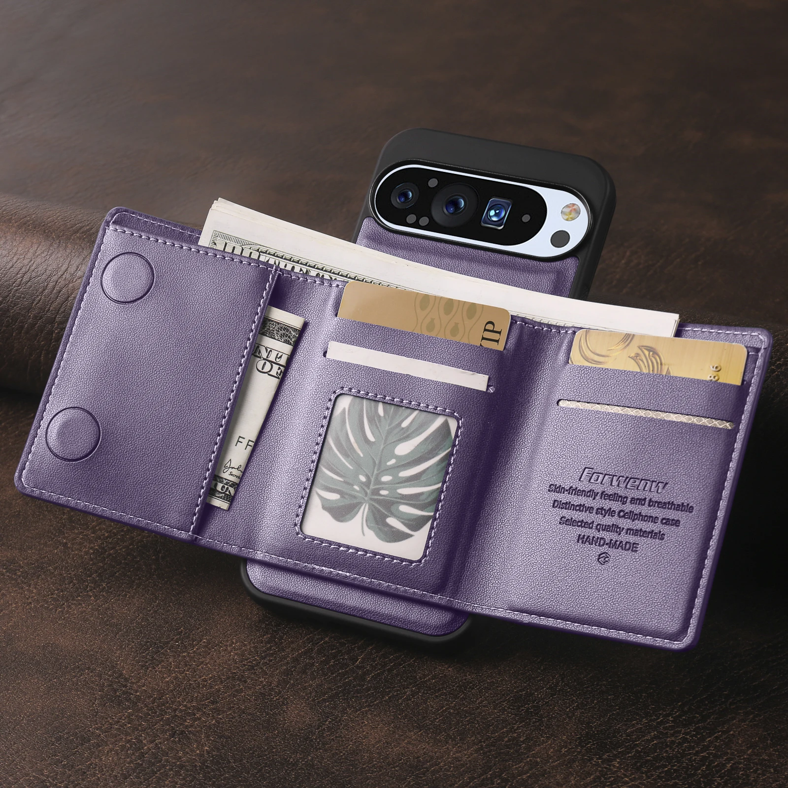 Luxury Leather MagSafe Phone Wallet Case - Premium Anti-Drop Business Card Holder Cover