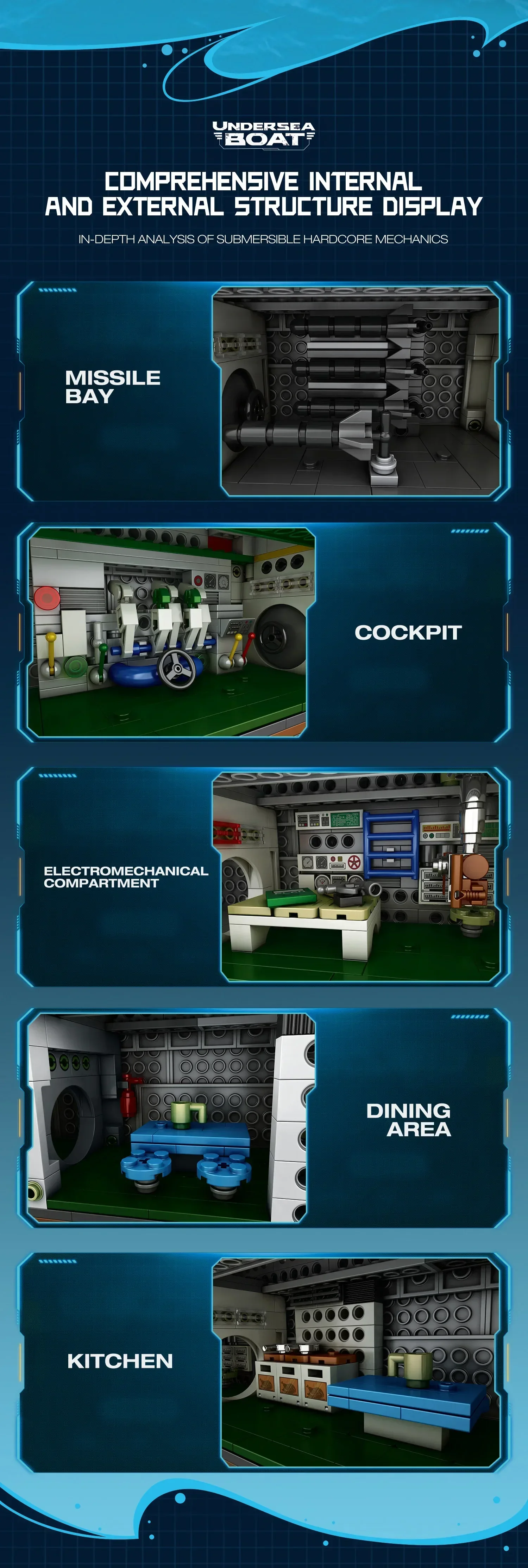 3987PCS U Shaped Submarine Building Blocks Undersea Ship Model Bricks With Base Bracket Desktop Deco Kids DIY Toys Holiday Gifts