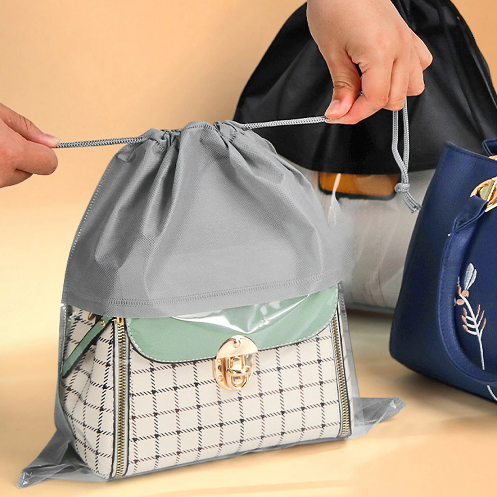 Handbag Storage Pouch Practical Moistureproof Storage Bag Dustproof Drawstring Non Woven Fabric Clothes Storage Bag For Home 4