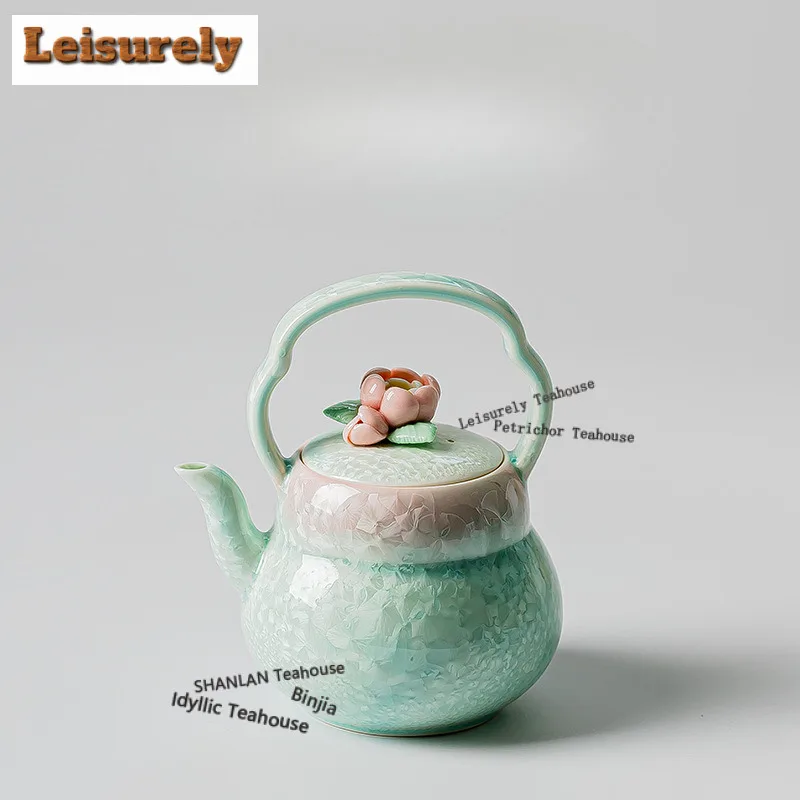 Kiln Fambe Crystal Glaze Teapot Retro Tea Infuser Pot Tea Maker Kettle With Filter Tea Set Gaiwan Teacups Tea Items Series Craft