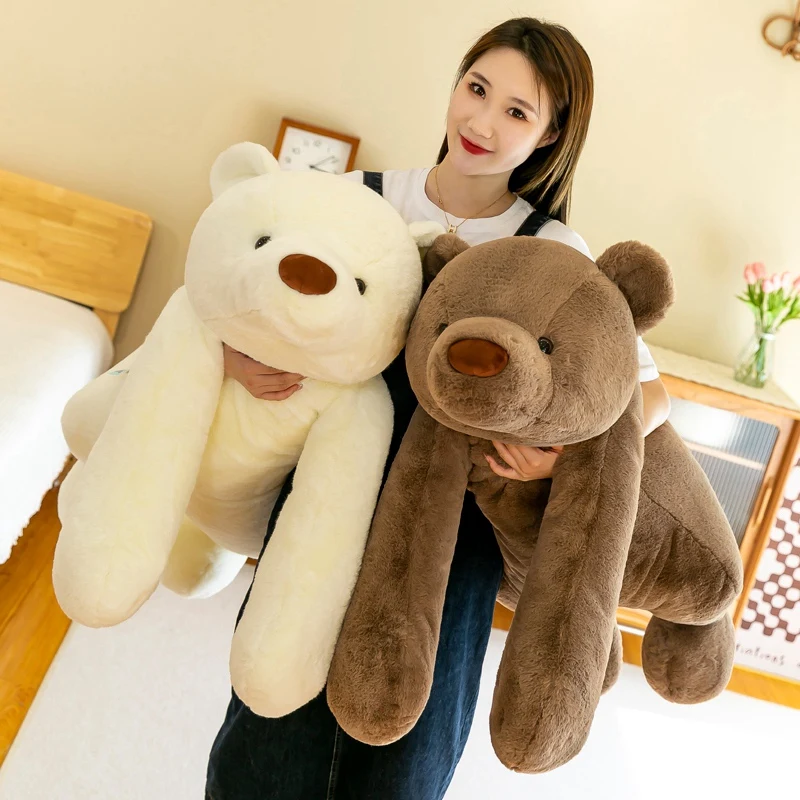 

Hot 1pc 60~120cm Giant Bear Plush Toy Cylidrical Animal Bolster Pillow White Brown Stuffed Plushie Children Sleeping Friend Gift