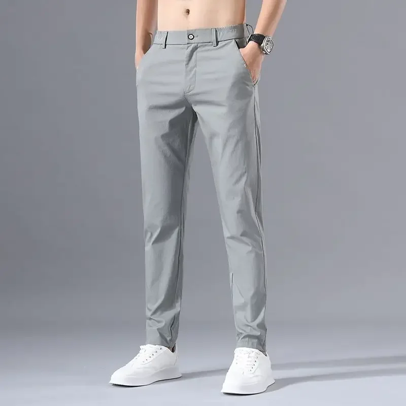 thumbnail image 1 of Pantalones de verano finos para hombre, pantalones casuales rectos para hombre, pantalones clásicos a rayas de talla grande, moda 2024, nuevos en oferta de poliéster de alta calidad, 1 of 4