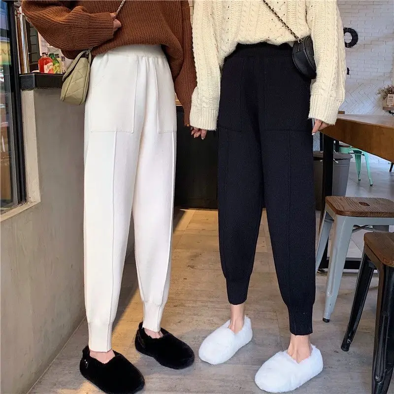 Women pants autumn and winter black casual knitted pants loose elastic spring and autumn nine points Harlan radish pencil pants 3