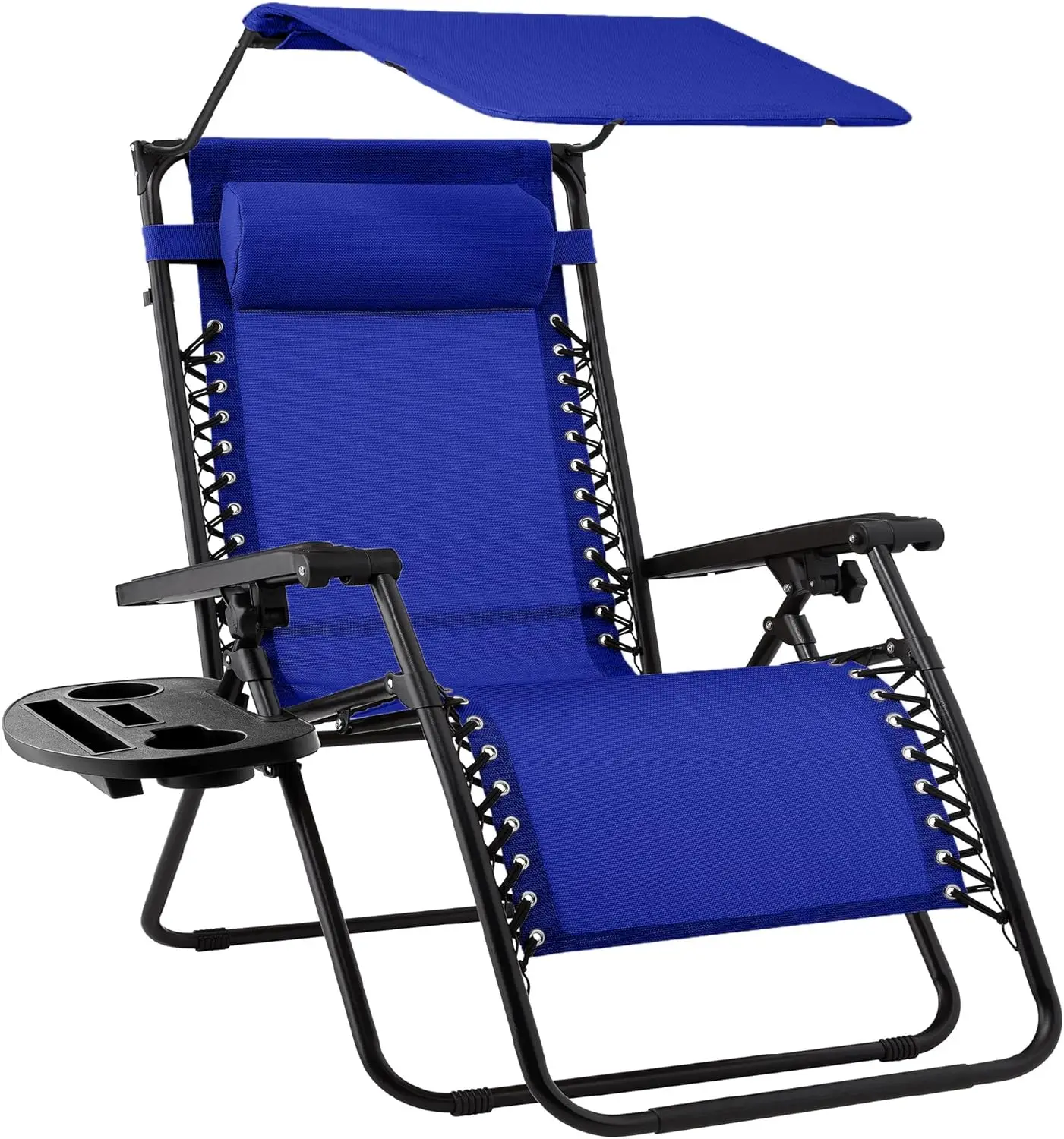 Folding Zero Gravity Outdoor Recliner Patio Lounge Chair w/Adjustable Canopy Shade, Headrest, Side Accessory Tray, Textilene