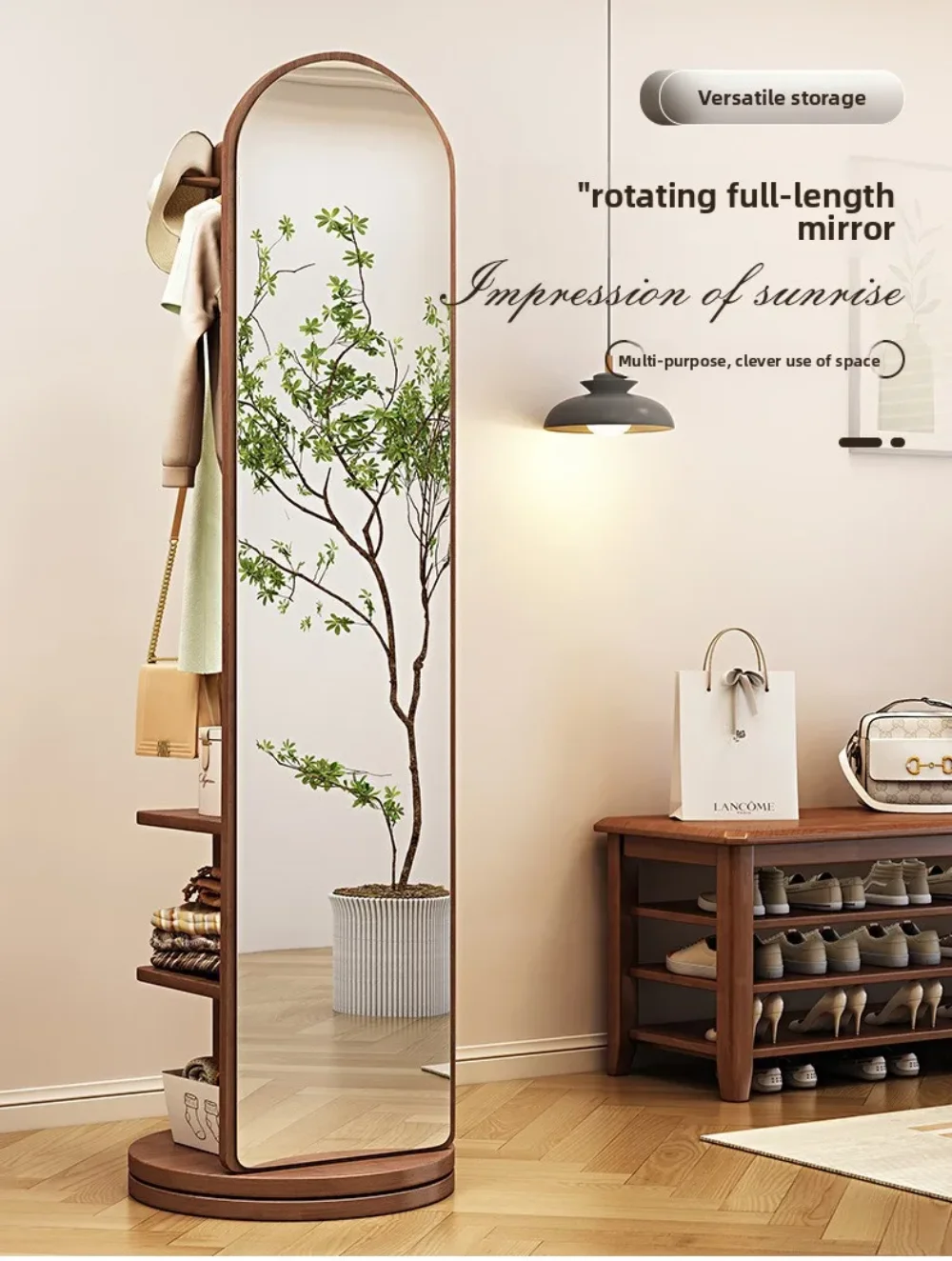 Rotating Solid Wood Shelves with Full Length Mirror 1