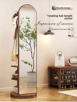 Rotating Solid Wood Shelves with Full Length Mirror 1