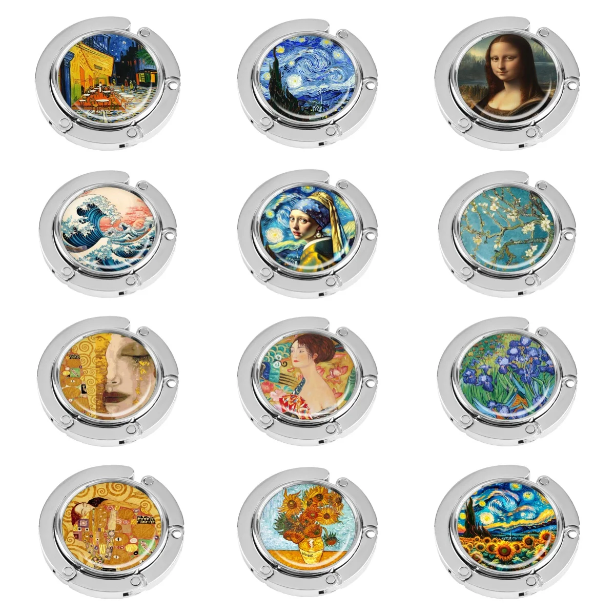 Handbag Hooks Oil Painting Style Folding Metal Table Bag Holders Portable Purse Hanger Accessories Non-Slip