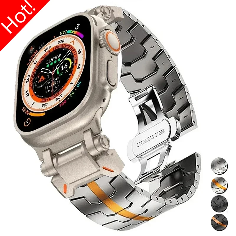 Luxury Stainless Steel Strap for Apple Watch Ultra 2 49mm Stainless Steel Bracelet for iwatch Series 9 8 7 45mm SE 6 5 4 44 42mm