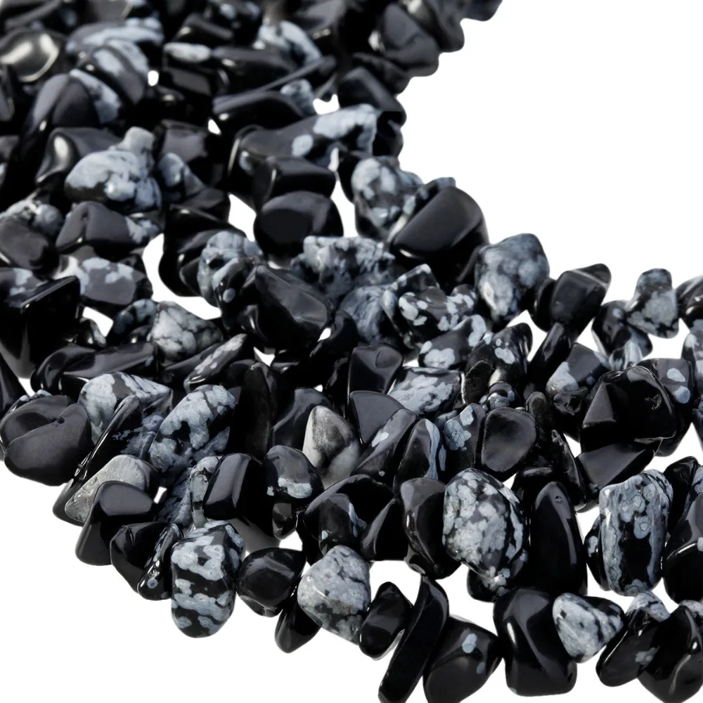 

TUMBEELLUWA Snowflake Obsidian Tumbled Chips Stone Irregular Shaped Drilled Loose Beads Strand for Jewelry Making 33 inches