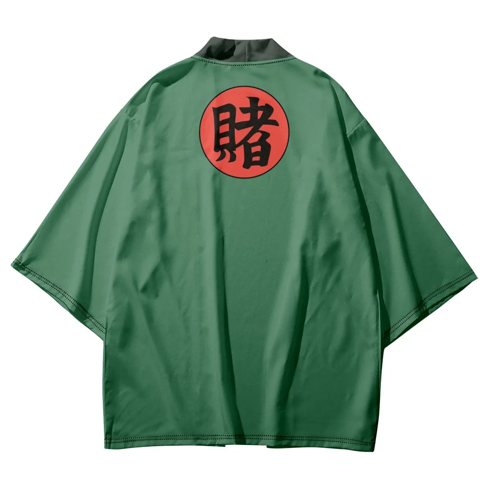 Green Print Japanese Traditional Kimono Cardigan Oversized Haori Harajuku Women Men Cosplay Blouse Yukata Samurai Clothing