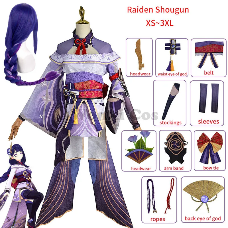 Genshin Impact Raiden Shogun Cosplay Costume Wig Purple Long Hair Halloween Costumes Full Set Genshin Baal Shougun Cosplay