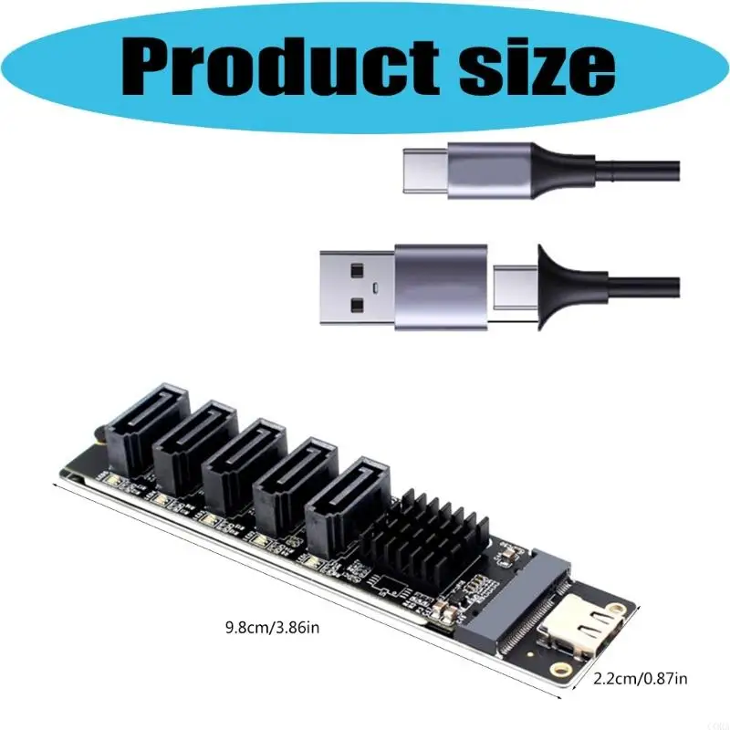 CORA 플러그 플레이 5 포트 SATA3 확장 카드 JMS580 칩셋 광범위한 시스템 호환성