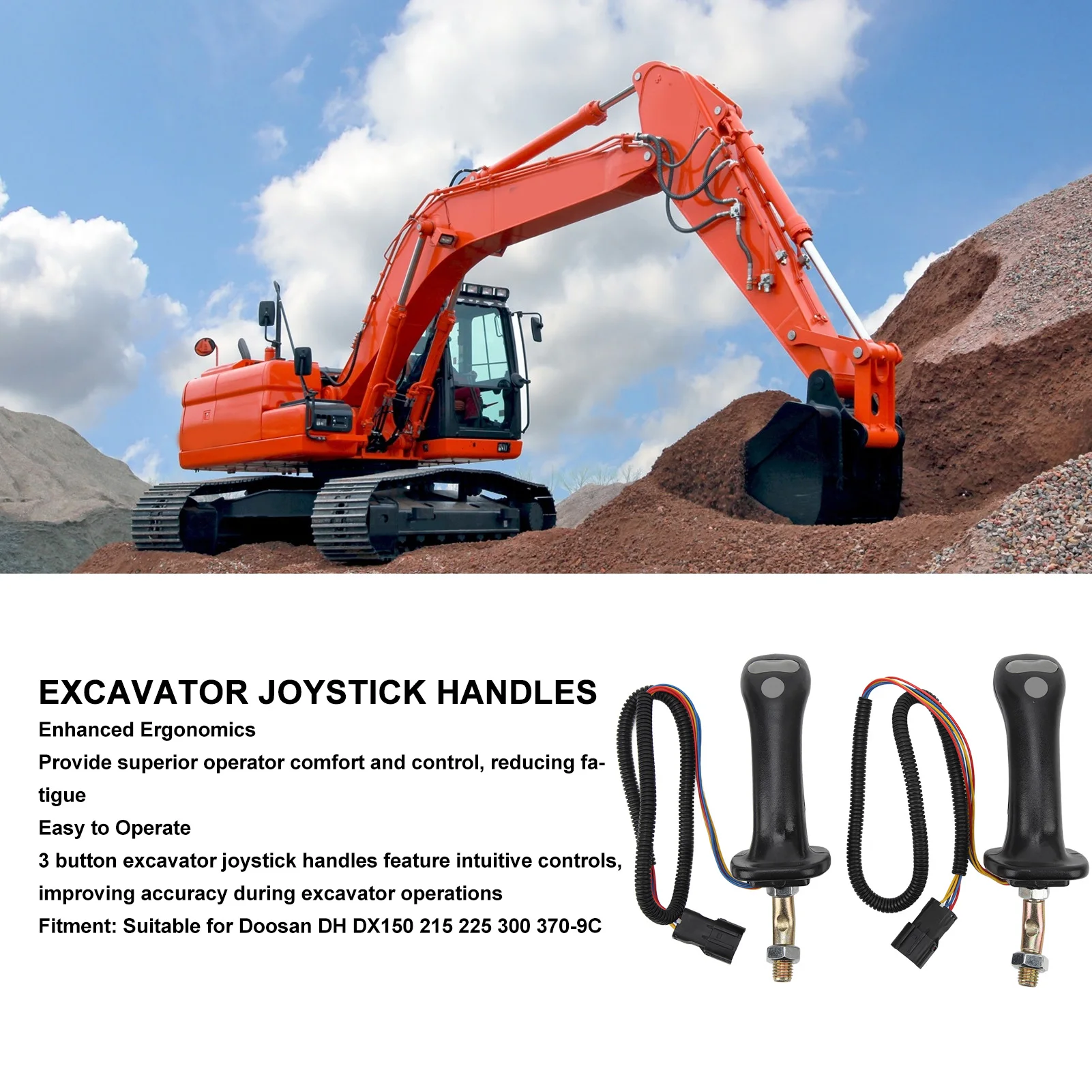2Pcs 3 Button Excavator Joystick Handles 6 Pin Aluminum Alloy Excavator Joystick Lever for Doosan DH DX150 215 225 300 370‑9C