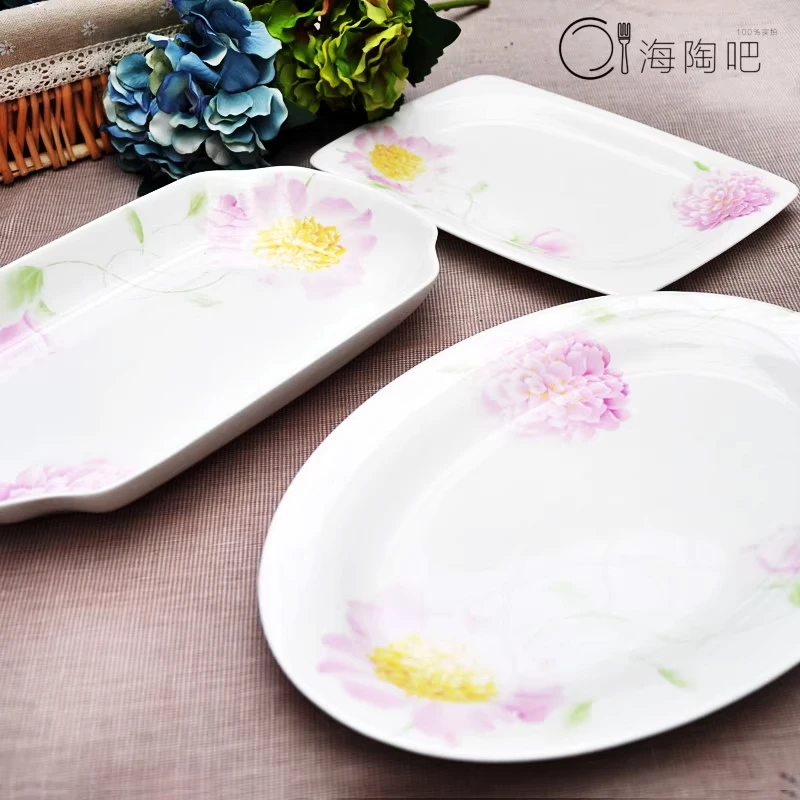 12 inch, real bone china serving dinner plate, sun-flower, porcelain tableware fish dish, ceramic charger plates, kitchen dishes