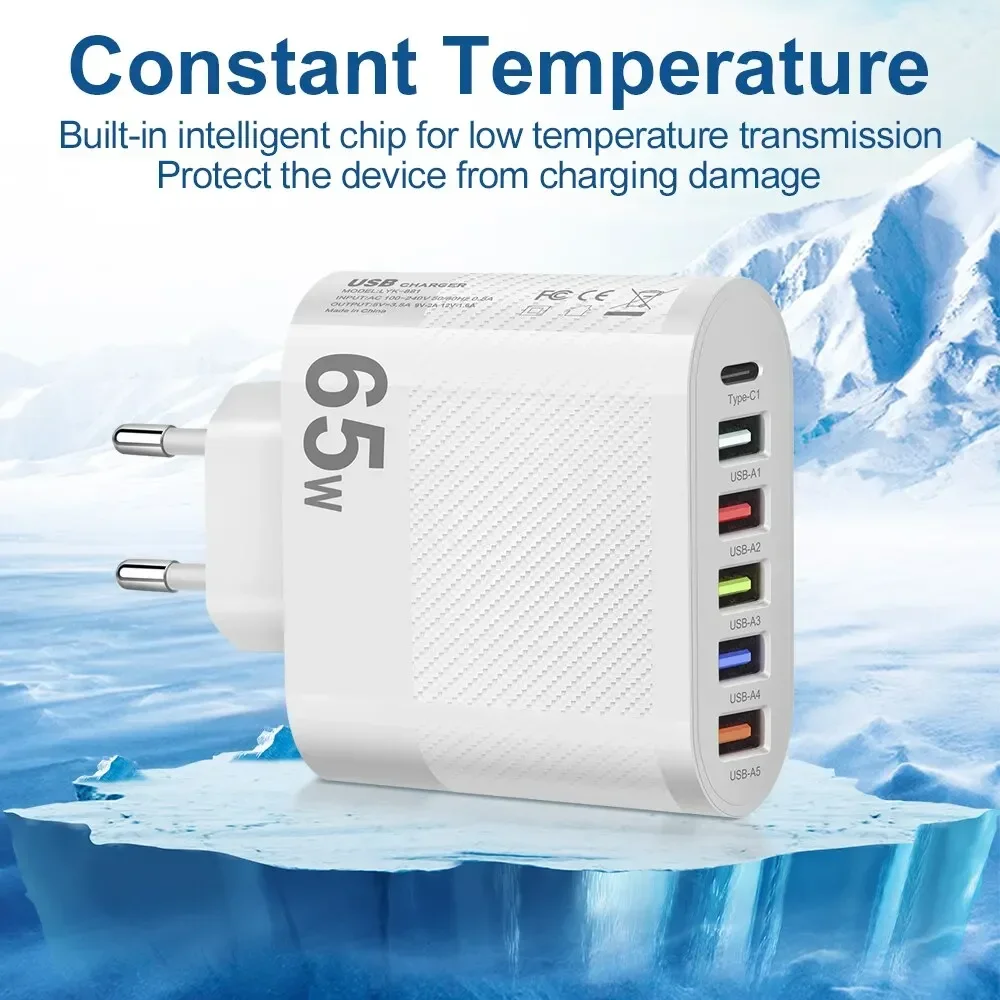 Charger Adapter 3.1A 5Ports USB Charger PD Charging Adapter For Xiaomi ipone 13 Samsung Mobile Phone Plug Charging QC 3.0 Wall Charger
