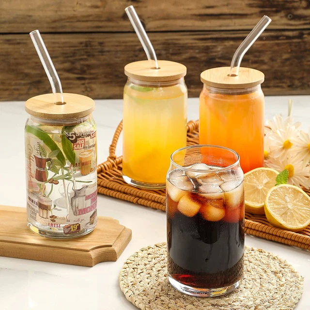 Glass Tumbler Bamboo Lid Glass Straw  Clear Glass Cups Bamboo Lids Straws  - Beer - Aliexpress