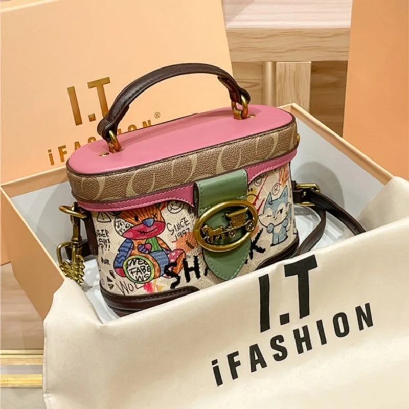 Women's handbag, elegant chain bag, new retro shoulder bag for women 2025, portable cylindrical hand bag, water bucket bag