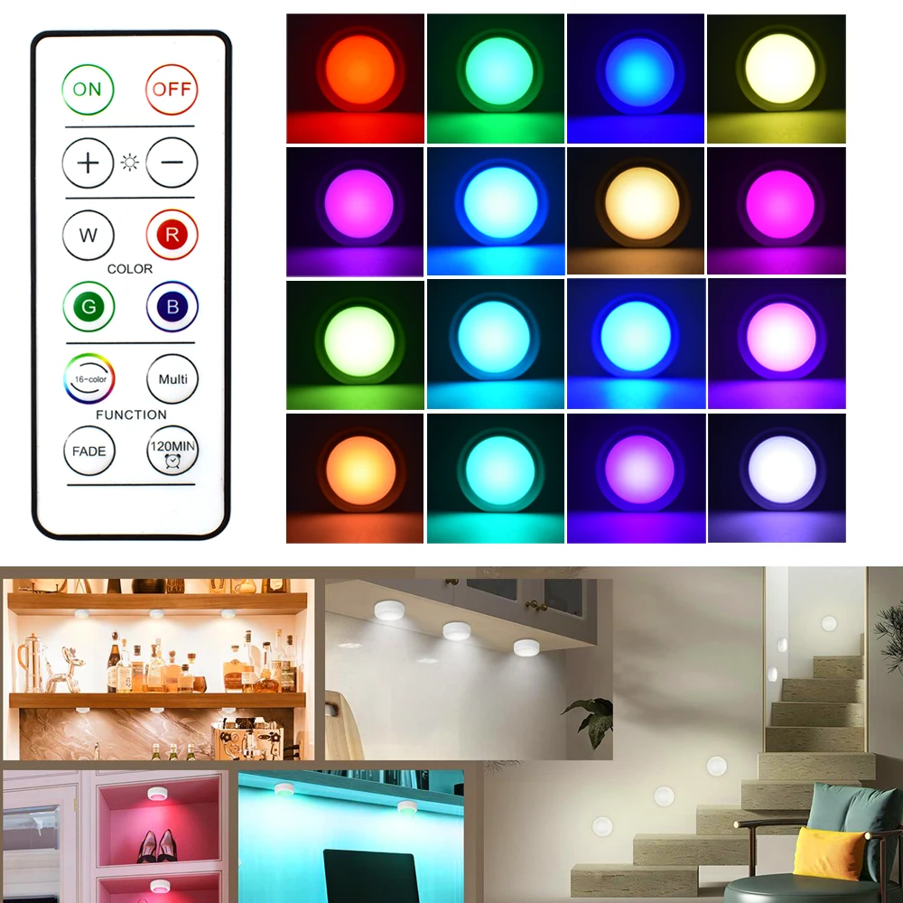 RGB 16 colors LED Under Cabinet Light USB Rechargeable Dimmable Wine Cabinet Light with Remote control for Bedroom Living Room