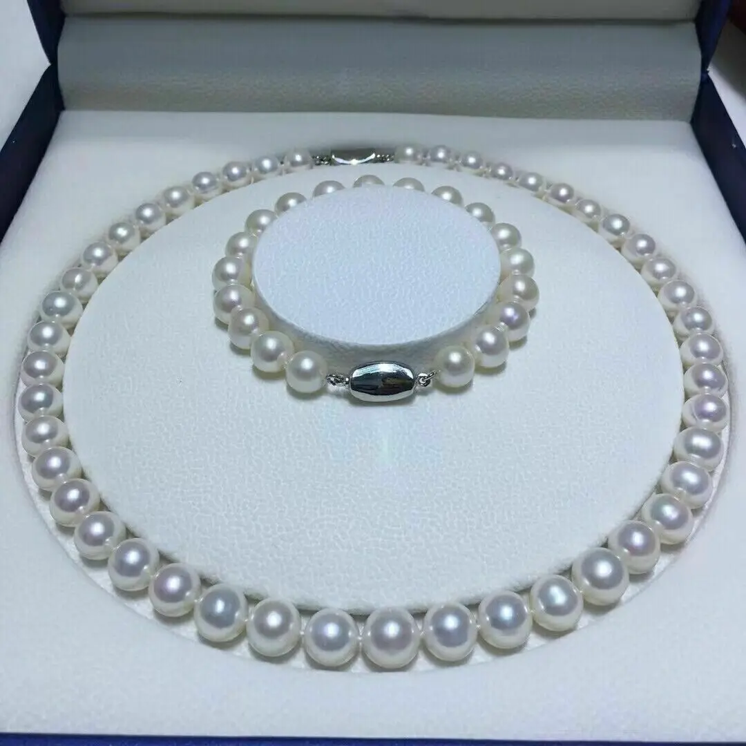 

HOT AAAA+ Japanese Akoya 8-9mm white pearl Necklace 40cm 45cm 50cm 55cm 60cm 70cm 90cm 110cm 130 Bracelet7.5-8inch set 925s