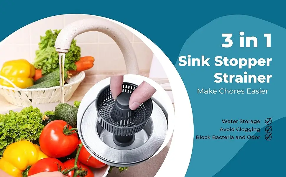 Tappo Lavandino Cucina 3 In 1 - Acciaio Inox 304, Filtro Anti-Intasamento - Foto 11