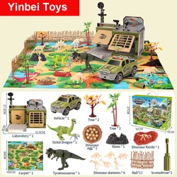 Figura de juguete de dinosaurio con estera de juego de actividades y árboles, conjunto educativo de dinosaurios realistas para crear un mundo de dinosaurios