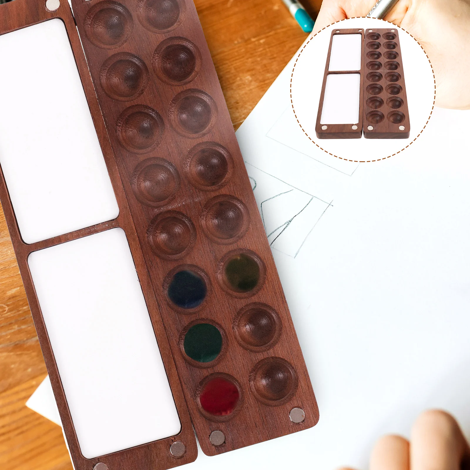 

Portable Watercolor Palette Wooden 16 Color Sketchbook Palette Colour Palette Box Magnetic Pigment Case Travel Paint Tray