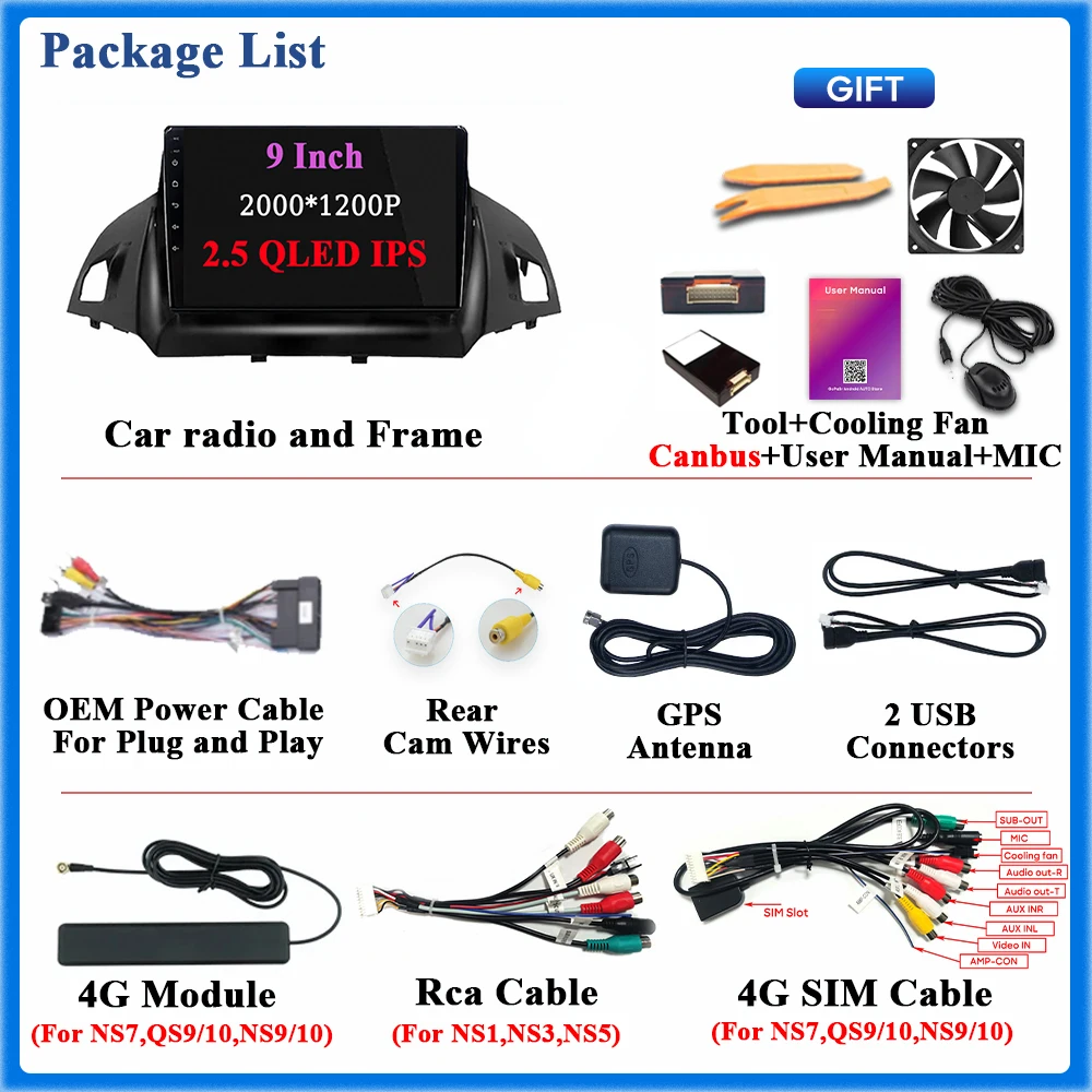 Android Car Radio for Ford C-MAX, Kuga 2, and Escape 3 (2012–2019) – GPS Navigation Multimedia Screen Stereo with Wireless CarPlay, Android Auto, 5G WiFi, and Bluetooth 6