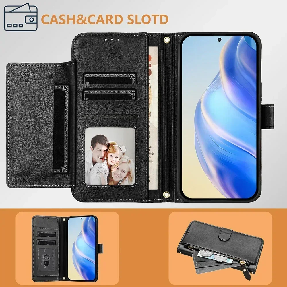 Zipper Wallet Cover with Multi Card Slots and Lanyard Attachment