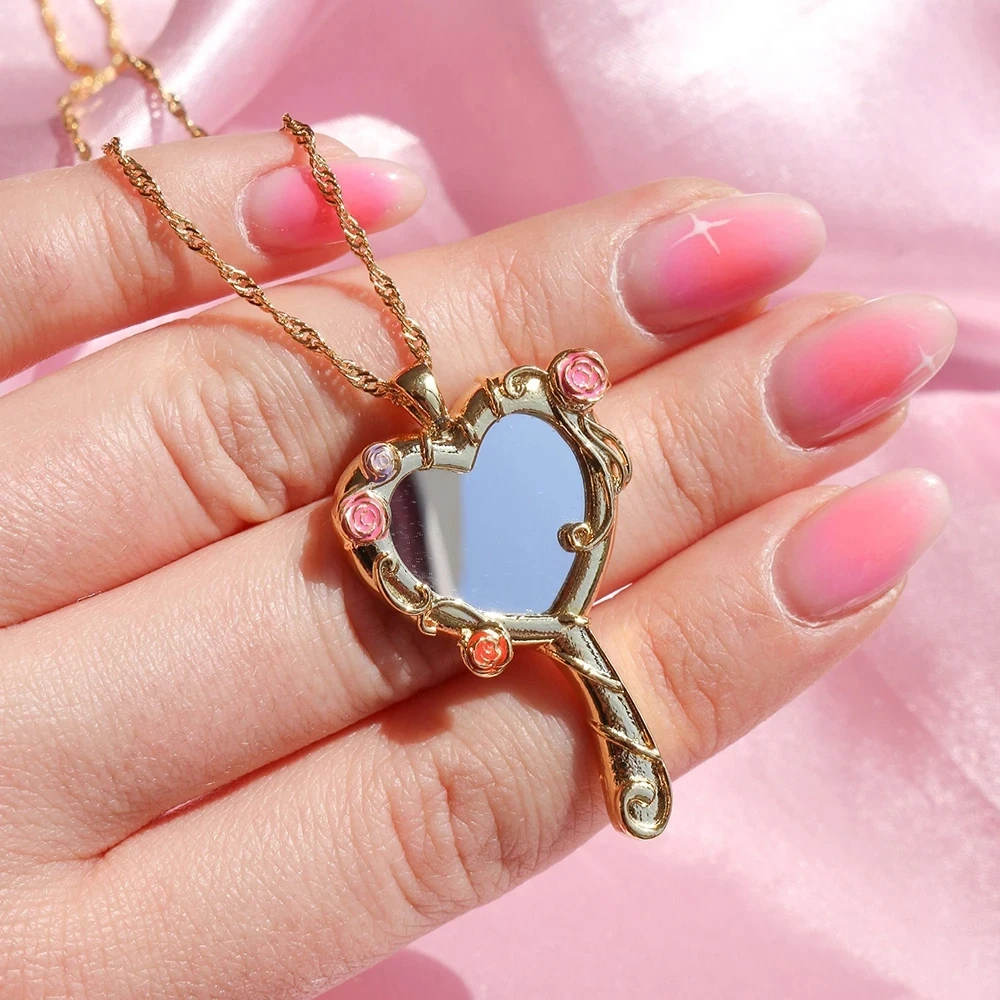 Y2K Magic Mirror Pendant Necklace for Women Girls Sweet