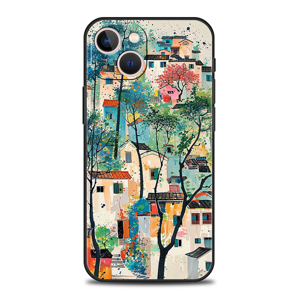 Elegant Abstract Flower House Shockproof Silicone Phone Case Cover