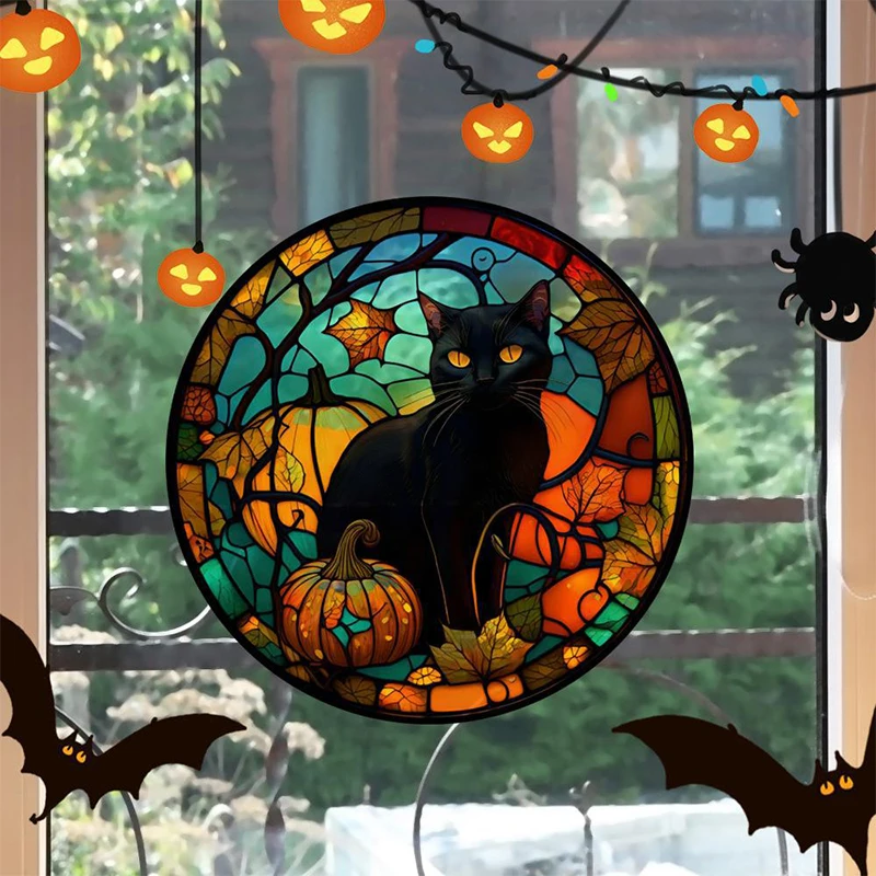

Halloween PVC Horror Castle Black Cat Pumpkin Window Sticker No-Glue Static Sticker Holiday Party Decoration Window Sticker