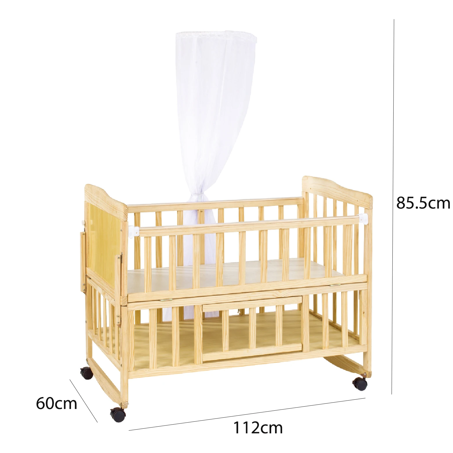Multifunctional Pine Wood 0-6 years old Cuna Baby Coat Bed With Mosquito Net