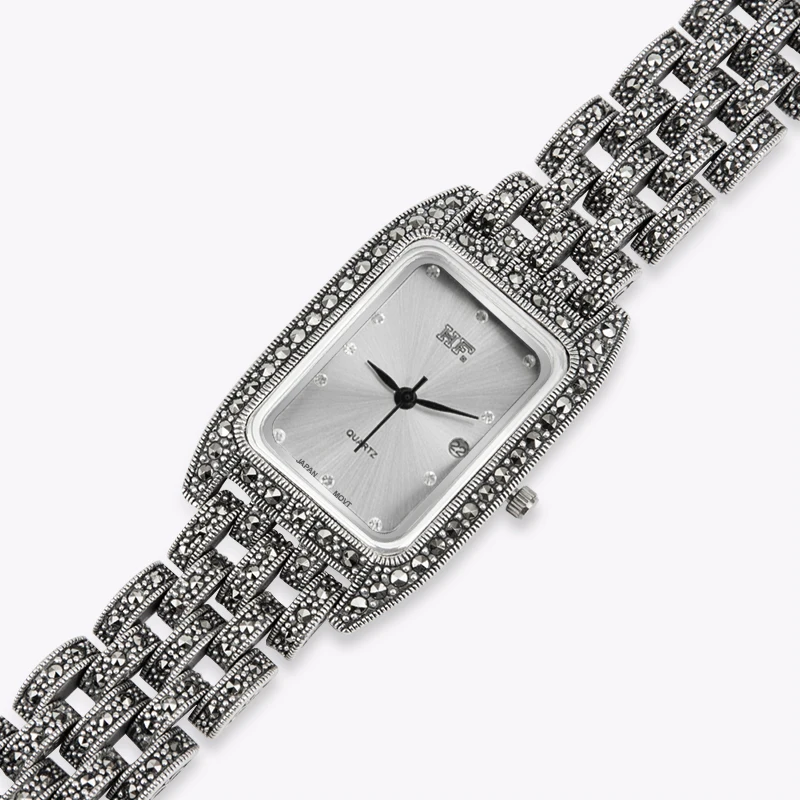YYSUNNY Fashion S925 Sterling Silver Wrist Watch for Women Classic Rectangular Dial Personalized Jewelry Birthday Gift