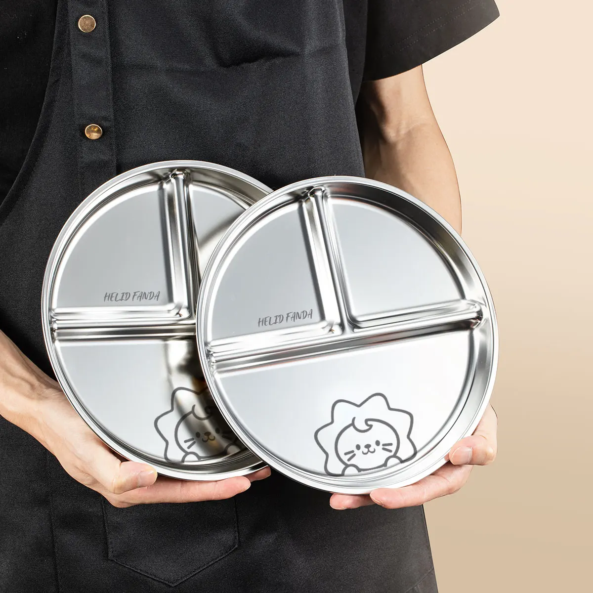 Round Dinner Plate With Compartments 304 Stainless Steel Divided Dinner Dish Fruit Salad Food Plates Kitchen Tableware