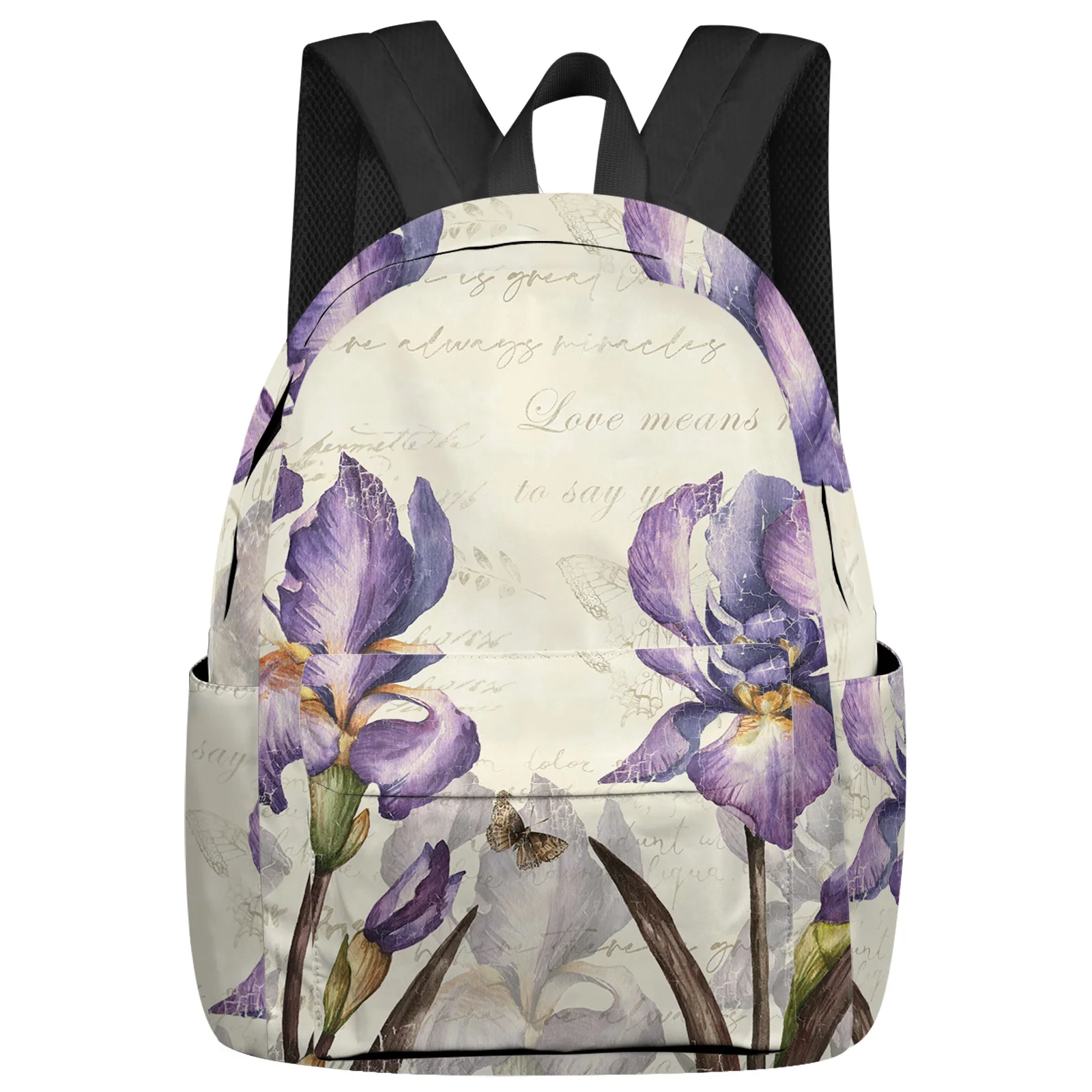 Vintage Butterfly Purple Iris Student School Bags Laptop Custom Backpack For Men Women Female Travel Mochila