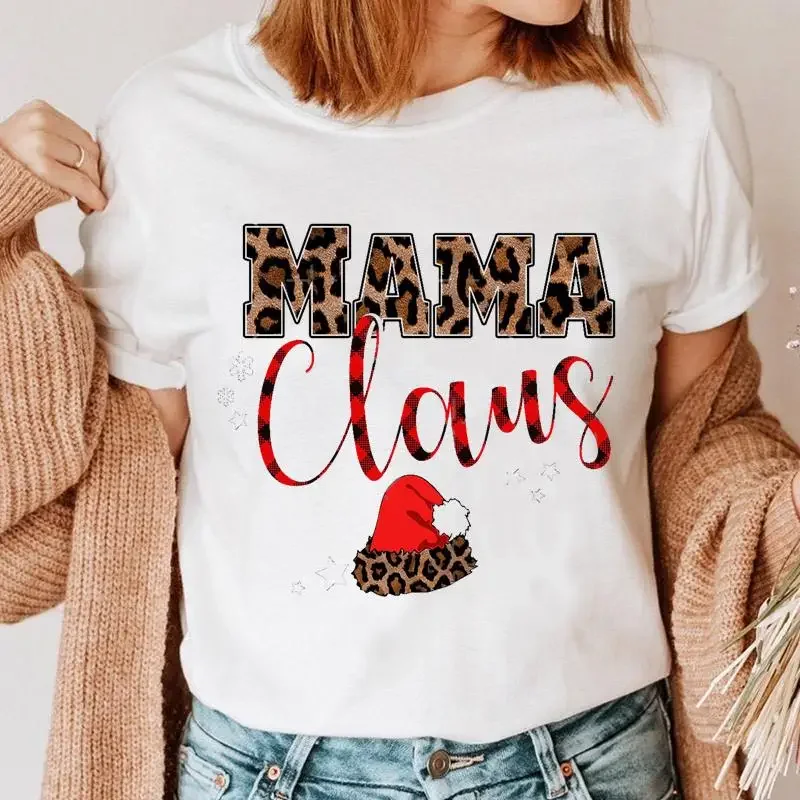 

Женский топ с леопардовым принтом и надписью Merry Christmas, мультяшная одежда на новый год 2022, праздничная футболка, зимняя женская футболка с графическим принтом