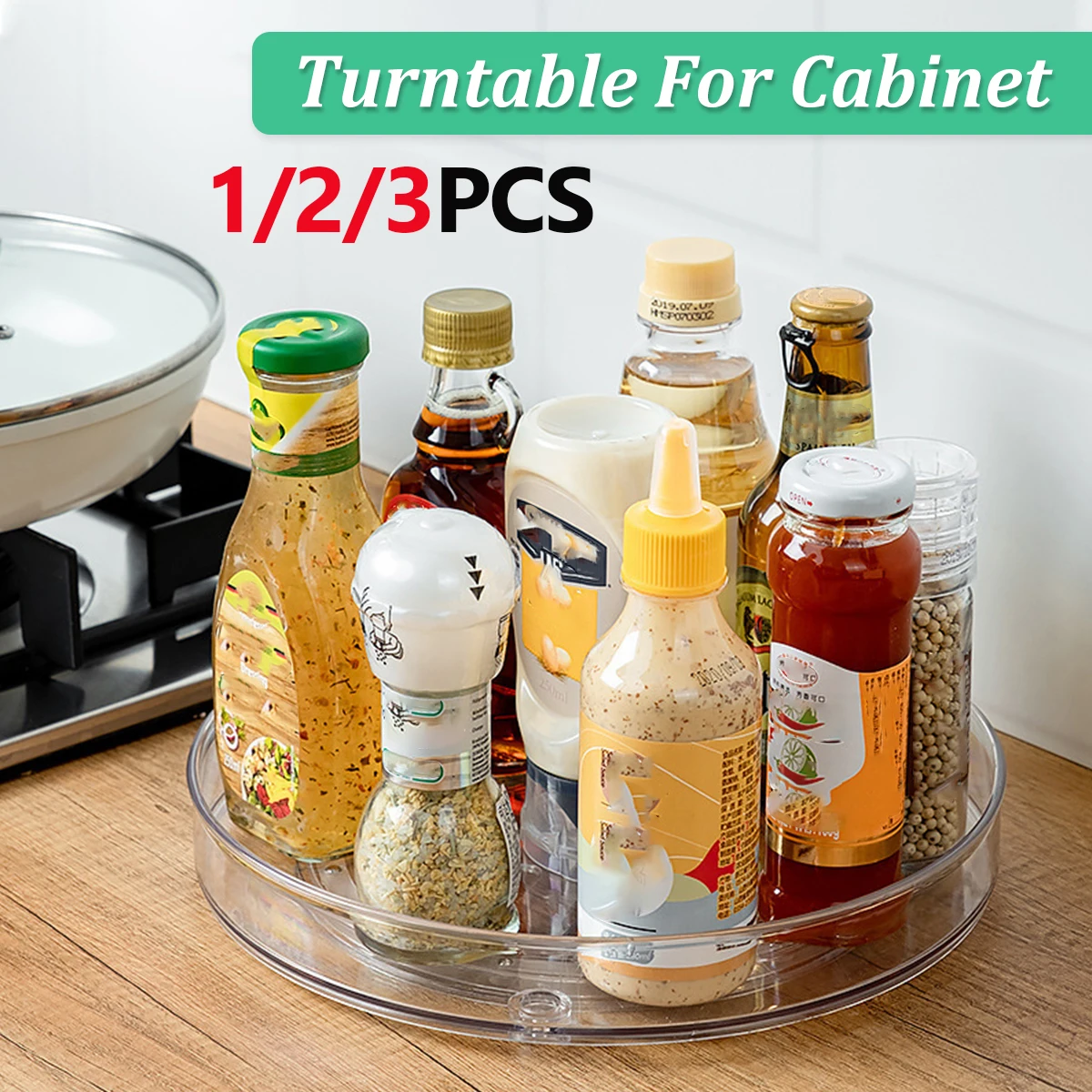 Turntable Organizer Lazy Susan Clear Rotating Multifunctional Spice Rack For Kitchen Cabinet Table spice rack,rotating storage organizer