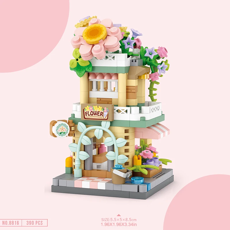 City Street View Building Block Set DIY Ice Cream Coffee Flower Shop Model Building Toy Ideal for Home Decor and Holiday Gifts 5