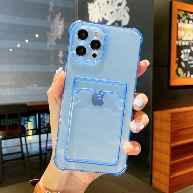 Phone Case For Iphone 11 Cases Card Slot Silicon Funda Iphone 12 13 Pro Max XR 7 8 Plus SE 2022 2020 X XS Max Mini Covers Coque Airbag Blue